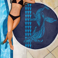 Aloha Hawaii Whale Kakau and Polynesian Tattoo Beach Blanket Dark Navy Color