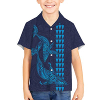 Aloha Hawaii Whale Kakau and Polynesian Tattoo Kid Hawaiian Shirt Dark Navy Color