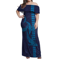 Aloha Hawaii Whale Kakau and Polynesian Tattoo Off Shoulder Maxi Dress Dark Navy Color LT03 Women Dark Navy - Polynesian Pride