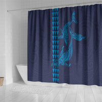 Aloha Hawaii Whale Kakau and Polynesian Tattoo Shower Curtain Dark Navy Color