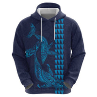 Aloha Hawaii Whale Kakau and Polynesian Tattoo Zip Hoodie Dark Navy Color