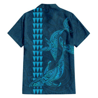Aloha Hawaii Whale Kakau and Polynesian Tattoo Family Matching Puletasi and Hawaiian Shirt Light Blue Color