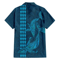 Aloha Hawaii Whale Kakau and Polynesian Tattoo Family Matching Tank Maxi Dress and Hawaiian Shirt Light Blue Color