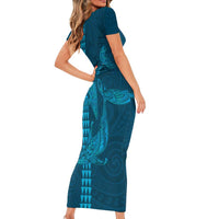 Aloha Hawaii Whale Kakau and Polynesian Tattoo Short Sleeve Bodycon Dress Light Blue Color LT03 - Polynesian Pride