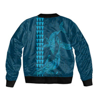 Aloha Hawaii Whale Kakau and Polynesian Tattoo Sleeve Zip Bomber Jacket Light Blue Color LT03 - Polynesian Pride