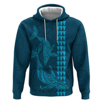 Aloha Hawaii Whale Kakau and Polynesian Tattoo Zip Hoodie Light Blue Color