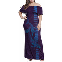 Aloha Hawaii Whale Kakau and Polynesian Tattoo Family Matching Off Shoulder Maxi Dress and Hawaiian Shirt Purple Color