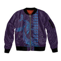 Aloha Hawaii Whale Kakau and Polynesian Tattoo Sleeve Zip Bomber Jacket Purple Color LT03 Unisex Purple - Polynesian Pride