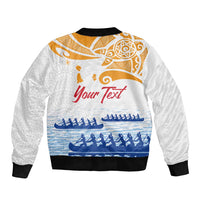 Personalised Hawaiki Nui Va'a French Polynesian Pattern Bomber Jacket White Color LT03 - Polynesian Pride