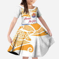 Personalised Hawaiki Nui Va'a French Polynesian Pattern Family Matching Off Shoulder Maxi Dress and Hawaiian Shirt White Color LT03 Daughter's Dress White - Polynesian Pride