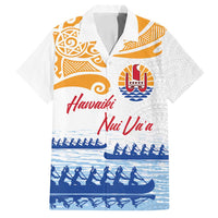 Personalised Hawaiki Nui Va'a French Polynesian Pattern Family Matching Off Shoulder Maxi Dress and Hawaiian Shirt White Color LT03 Dad's Shirt - Short Sleeve White - Polynesian Pride
