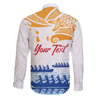 Personalised Hawaiki Nui Va'a French Polynesian Pattern Family Matching Tank Maxi Dress and Hawaiian Shirt White Color