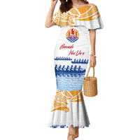 Personalised Hawaiki Nui Va'a French Polynesian Pattern Mermaid Dress White Color LT03 Women White - Polynesian Pride