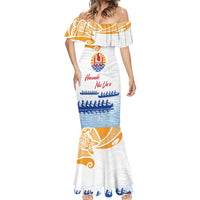 Personalised Hawaiki Nui Va'a French Polynesian Pattern Mermaid Dress White Color LT03 - Polynesian Pride