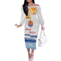 Personalised Hawaiki Nui Va'a French Polynesian Pattern Off The Shoulder Long Sleeve Dress White Color LT03 Women White - Polynesian Pride