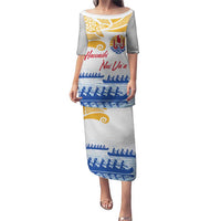 Personalised Hawaiki Nui Va'a French Polynesian Pattern Puletasi White Color LT03 Long Dress White - Polynesian Pride