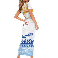 Personalised Hawaiki Nui Va'a French Polynesian Pattern Short Sleeve Bodycon Dress White Color LT03 - Polynesian Pride