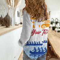 Personalised Hawaiki Nui Va'a French Polynesian Pattern Women Casual Shirt White Color LT03 - Polynesian Pride