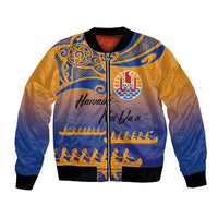 Personalised Hawaiki Nui Va'a French Polynesian Pattern Bomber Jacket Sunset Color LT03 Unisex Yellow - Polynesian Pride