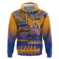 Personalised Hawaiki Nui Va'a French Polynesian Pattern Hoodie Sunset Color LT03 Pullover Hoodie Yellow - Polynesian Pride