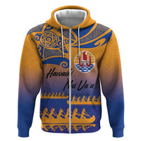 Personalised Hawaiki Nui Va'a French Polynesian Pattern Hoodie Sunset Color LT03 Zip Hoodie Yellow - Polynesian Pride
