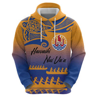 Personalised Hawaiki Nui Va'a French Polynesian Pattern Hoodie Sunset Color LT03 - Polynesian Pride