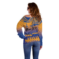 Personalised Hawaiki Nui Va'a French Polynesian Pattern Off Shoulder Sweater Sunset Color