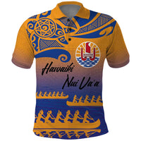 Personalised Hawaiki Nui Va'a French Polynesian Pattern Polo Shirt Sunset Color LT03 Yellow - Polynesian Pride