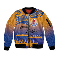 Personalised Hawaiki Nui Va'a French Polynesian Pattern Sleeve Zip Bomber Jacket Sunset Color LT03 Unisex Yellow - Polynesian Pride