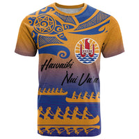 Personalised Hawaiki Nui Va'a French Polynesian Pattern T Shirt Sunset Color LT03 Yellow - Polynesian Pride
