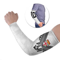 Custom Rugby Fiji Arm Sleeves Fijian Masi Tribal Sporty Style White Color - Polynesian Pride