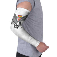 Custom Rugby Fiji Arm Sleeves Fijian Masi Tribal Sporty Style White Color - Polynesian Pride