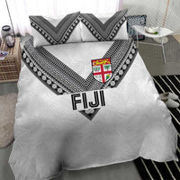 Rugby Fiji Bedding Set Fijian Masi Tribal Sporty Style White Color - Polynesian Pride