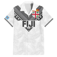 Custom Rugby Fiji Family Matching Off Shoulder Short Dress and Hawaiian Shirt Fijian Masi Tribal Sporty Style White Color - Polynesian Pride