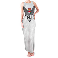 Custom Rugby Fiji Family Matching Tank Maxi Dress and Hawaiian Shirt Fijian Masi Tribal Sporty Style White Color - Polynesian Pride