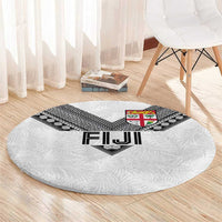 Rugby Fiji Round Carpet Fijian Masi Tribal Sporty Style White Color - Polynesian Pride