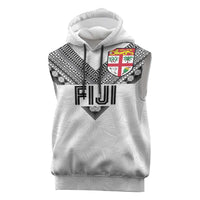 Custom Rugby Fiji Sleeveless Hoodie Fijian Masi Tribal Sporty Style White Color - Polynesian Pride