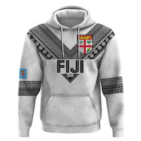 Custom Rugby Fiji Zip Hoodie Fijian Masi Tribal Sporty Style White Color - Polynesian Pride
