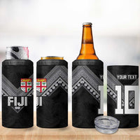 Custom Rugby Fiji 4 in 1 Can Cooler Tumbler Fijian Masi Tribal Sporty Style Black Color - Polynesian Pride