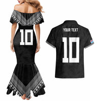 Custom Rugby Fiji Couples Matching Mermaid Dress and Hawaiian Shirt Fijian Masi Tribal Sporty Style Black Color - Polynesian Pride
