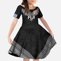 Custom Rugby Fiji Family Matching Mermaid Dress and Hawaiian Shirt Fijian Masi Tribal Sporty Style Black Color - Polynesian Pride