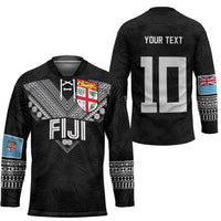 Custom Rugby Fiji Hockey Jersey Fijian Masi Tribal Sporty Style Black Color - Polynesian Pride