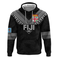 Custom Rugby Fiji Hoodie Fijian Masi Tribal Sporty Style Black Color - Polynesian Pride