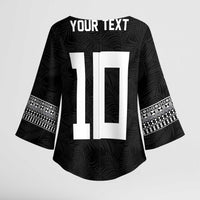 Custom Rugby Fiji Kimono Sleeve Blouse Fijian Masi Tribal Sporty Style Black Color - Polynesian Pride