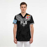 Custom Rugby Fiji Scrub Top Fijian Masi Tribal Sporty Style Black Color - Polynesian Pride