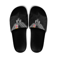Rugby Fiji Slide Sandals Fijian Masi Tribal Sporty Style Black Color - Polynesian Pride