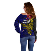 Papua New Guinea West New Britain Province Off Shoulder Sweater PNG Birds Of Paradise Polynesian Arty Style LT03 - Polynesian Pride