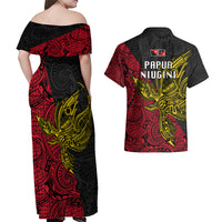 Papua New Guinea Sandaun Province Couples Matching Off Shoulder Maxi Dress and Hawaiian Shirt PNG Birds Of Paradise Polynesian Arty Style LT03 - Polynesian Pride