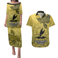 Papua New Guinea National Capital District Couples Matching Puletasi Dress and Hawaiian Shirt PNG Birds Of Paradise Polynesian Arty Style LT03 Yellow - Polynesian Pride