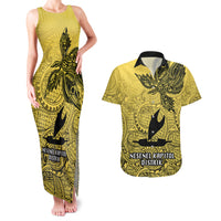 Papua New Guinea National Capital District Couples Matching Tank Maxi Dress and Hawaiian Shirt PNG Birds Of Paradise Polynesian Arty Style LT03 Yellow - Polynesian Pride